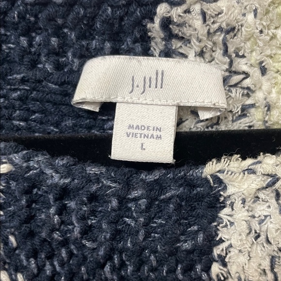 J. Jill Soft & Relaxed Cream, Navy & Light Blue Vertical Striped Texture Sweater - Picture 4 of 9